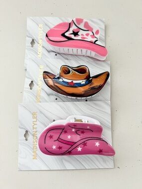 NWT: Madison Tyler Cowgirl Hat Hair Clip Western Stars Barrette set of 3